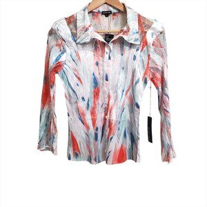 KOMAROV Womens Button Up Crinkle Lace Accent Shirt Large Long Sleeve Col…